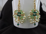 Swarovski Pearl & Green Crystal Party Necklace and Dangle Earring Set