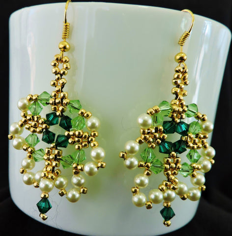 Swarovski Pearl and Green Crystal Party Dangle Earrings