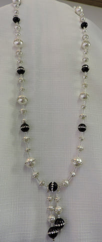 Black and White Rhinestone Pearl Necklace