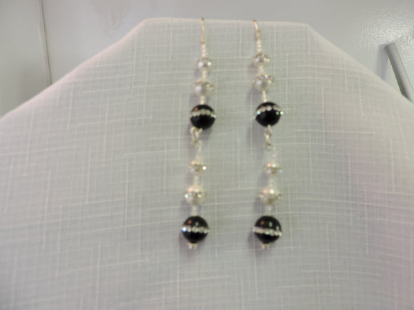 Black and White Rhinestone Pearl Dangle and Drop Earrings