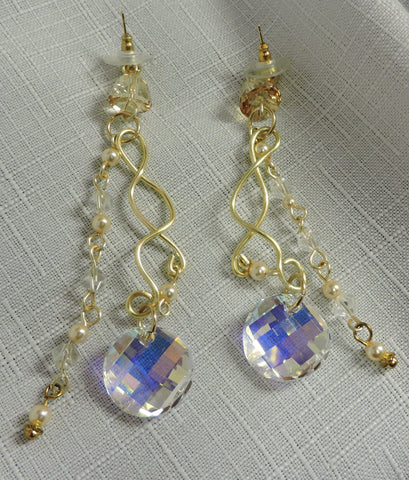 Swarovski Free Form Crystal and Pearl Dangle Earrings