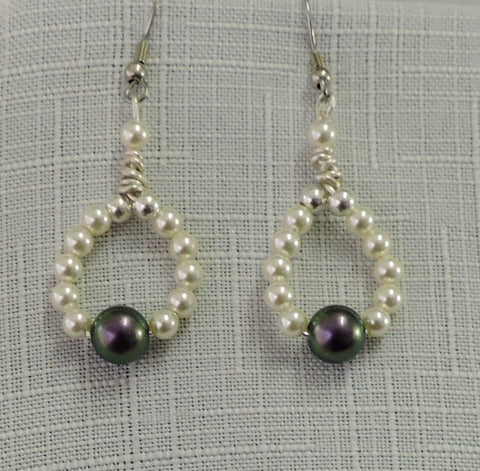 Purple and Cream Pearl Dangle Earrings