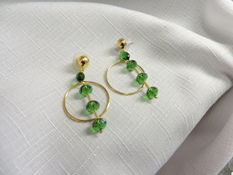 Swarovski Green Crystal and Gold Hoop Drop and Dangle Earrings