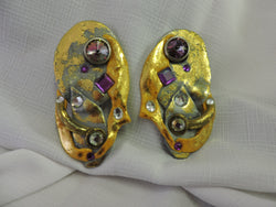 Silver and Gold Clay Clip On Earrings