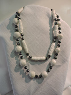 Clay Bugle and Round Beads with Swarovski Purple Pearls 2 Strand Necklace