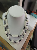 Clay Bugle and Round Beads with Swarovski Purple Pearls 2 Strand Necklace