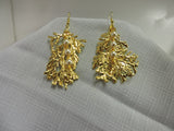 24k Gold Cypress Leaf Dangle Earrings with Swarovski Pearls