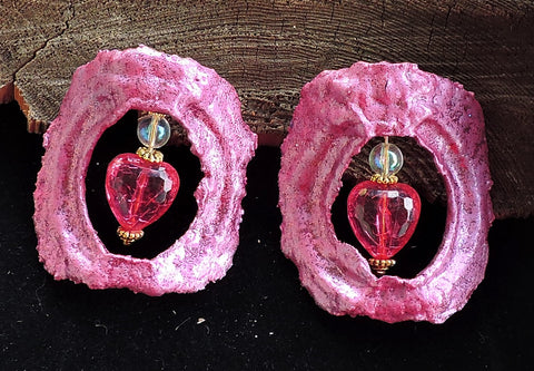 Eco Friendly Pink Heart Earrings from Egg Carton