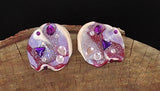 Purple, Burgundy and White Marbled Clay Clip On Earrings