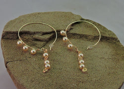 Swarovski Pearls on Gold Wire Hoop Dangle Earrings