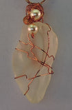 Wire Wrapped Beach Glass Pendant with Swarovski Pearls