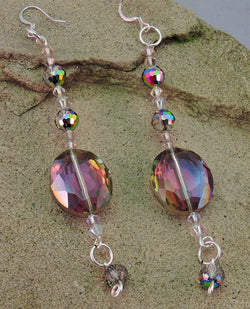 Multi Colored Glass Stone w/Swarovski Crystals Dangle Earrings