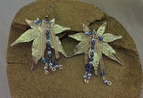 Silver Maple Leaf Dangle Earrings with Swarovski Blue Pearls and Bicone Crystals