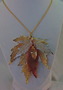 Gold, Silver, Light and Dark Copper Leaves Necklace