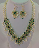 Swarovski Pearl & Green Crystal Party Necklace and Dangle Earring Set