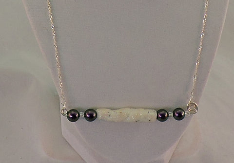 Twisted Clay Bugle Beads and Swarovski Iridescent Purple Pearl Necklace