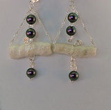 Twisted Clay Bugle Beads and Swarovski Irridescent Purple Pearl Necklace and Dangle Earring Set