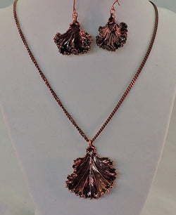 Copper Kale Leaf Pendant and Earring Set