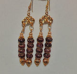 Purple Sparkle and Gold Bead Dangle Earrings