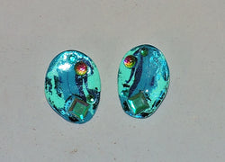 Shades of Blue Green Marbelized Clay Post Earrings with Swarovski Crystal