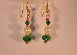 Swarovski Pearls and Green Crystals Dangle Earrings