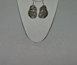 Silver Clay with Black and Silver Beads Dangle Earrings