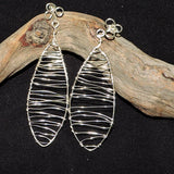 Wire Wrapped Open Weave Silver Dangle  Earrings