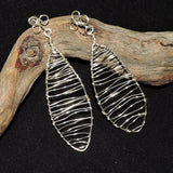 Wire Wrapped Open Weave Silver Dangle  Earrings