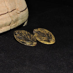 Gold Clay Leaf with Black Stippling Post Earrings