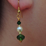 Swarovski Pearls and Green Crystals Dangle Earrings