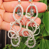 Wire Wrapped Silver Dangle Earrings with Swarovski Crystal