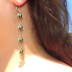 Swarovski Green Pearl and Spike Dangle Crystal Earrings