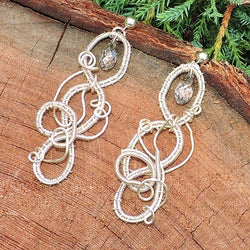 Wire Wrapped Silver Dangle Earrings with Swarovski Crystal