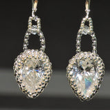 Silver Beaded CZ Dangle Earrings with a Swarovski Crystal