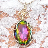 Silver Wire Wrapped Oval Glass Multi-Colored Stone Enhancer/Pendant