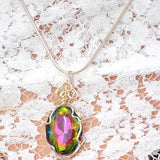 Silver Wire Wrapped Oval Glass Multi-Colored Stone Enhancer/Pendant