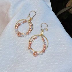 Gold Hoop and Swarovski Crystals and Pearls Dangle Earrings