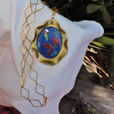 Marbled Blue and Gold Clay and Rhinestone Pendant