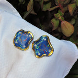 Marbled Blue Clay and Gold Foil Stud Earrings