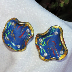 Marbled Blue Clay and Gold Foil Stud Earrings