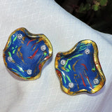 Marbled Blue Clay and Gold Foil Stud Earrings