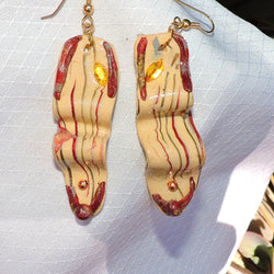 Beige/Brown Clay Dangle Earrings w/Stones