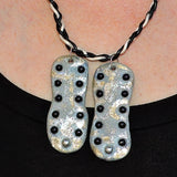 SILVER CLAY WITH BLACK AND SILVER BEADS NECKLACE/PENDANT