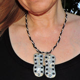 SILVER CLAY WITH BLACK AND SILVER BEADS NECKLACE/PENDANT