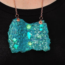 Eco Friendly Teal over Black Cardboard Pendant/Necklace with Copper Chain