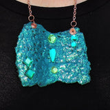 Eco Friendly Teal over Black Cardboard Pendant/Necklace with Copper Chain