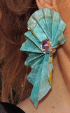 Turquoise/Yellow Paper Bag Stud Earrings