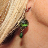 Vintage Green Glass Stone with Swarovski Green Crystal Drop Earrings