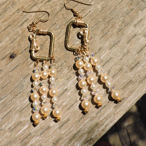 Swarovski Gold Pearls & Crystals Dangle Earrings