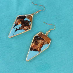 24K Gold Edging on Turquoise & Copper Stone  Dangle Earrings